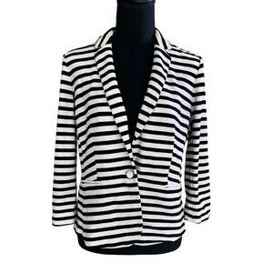 Banana Republic Petite Loved Black and White Striped Blazer - Size 10 Medium